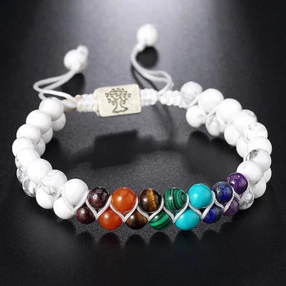 7 Chakra Stein Armband Weiß
