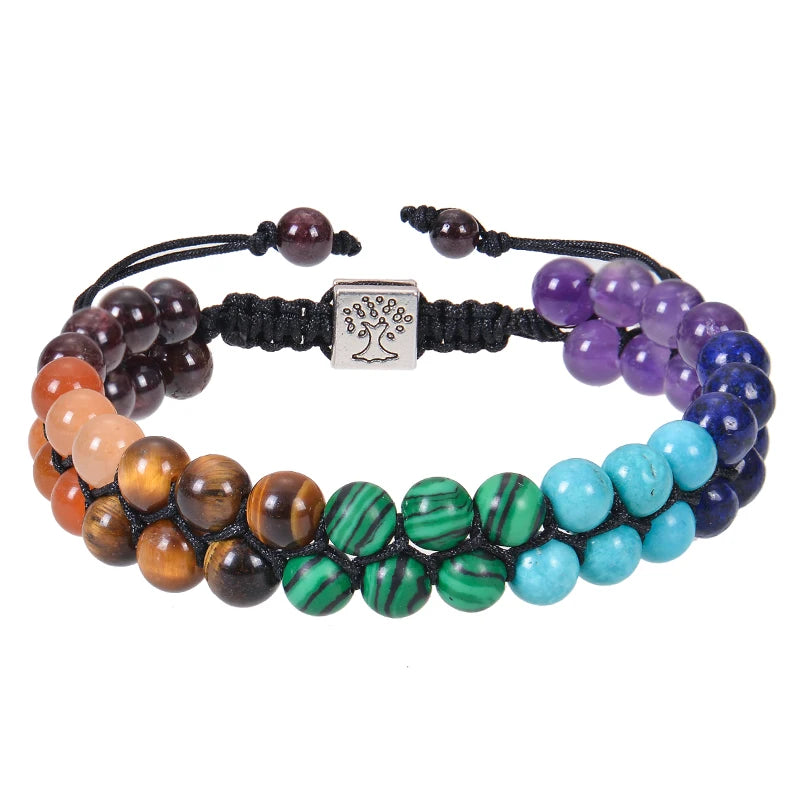 Armband mit 7 Chakra-Steinen und doppelten Perlen