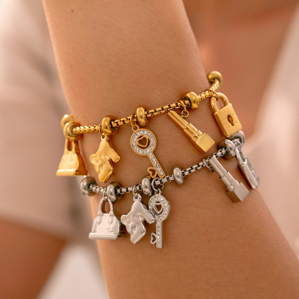 Damenarmband mit Schlüsseln und Schlössern aus Silber