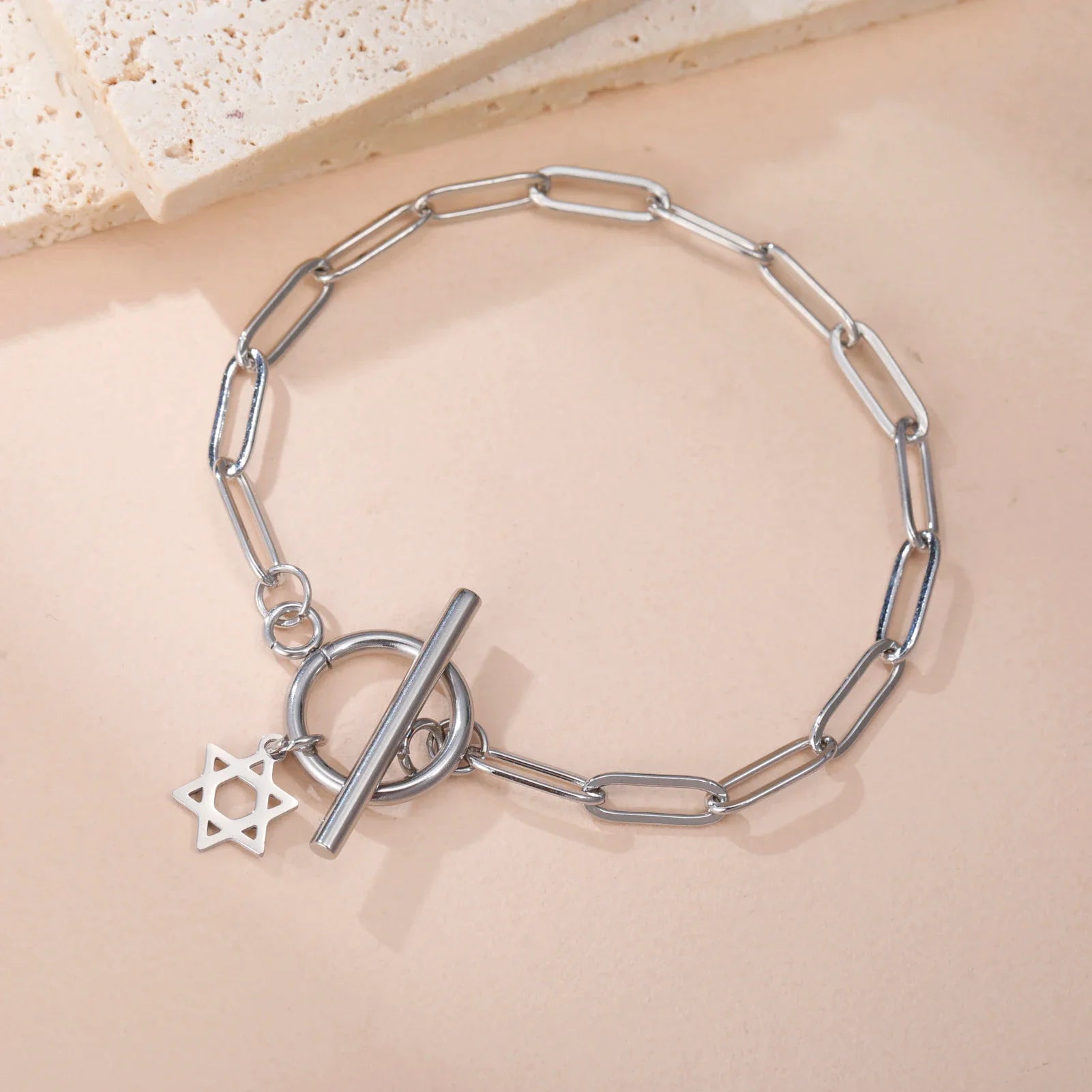 Armband für Damen mit Anhänger des Davidsterns, jüdisches Symbol, Silber