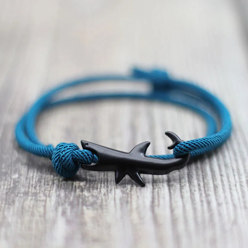 Schwarzes Hai-Armband blau