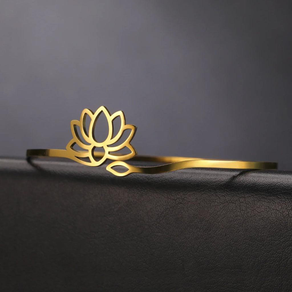 Starres Armband Lotusblume für Damen Gold