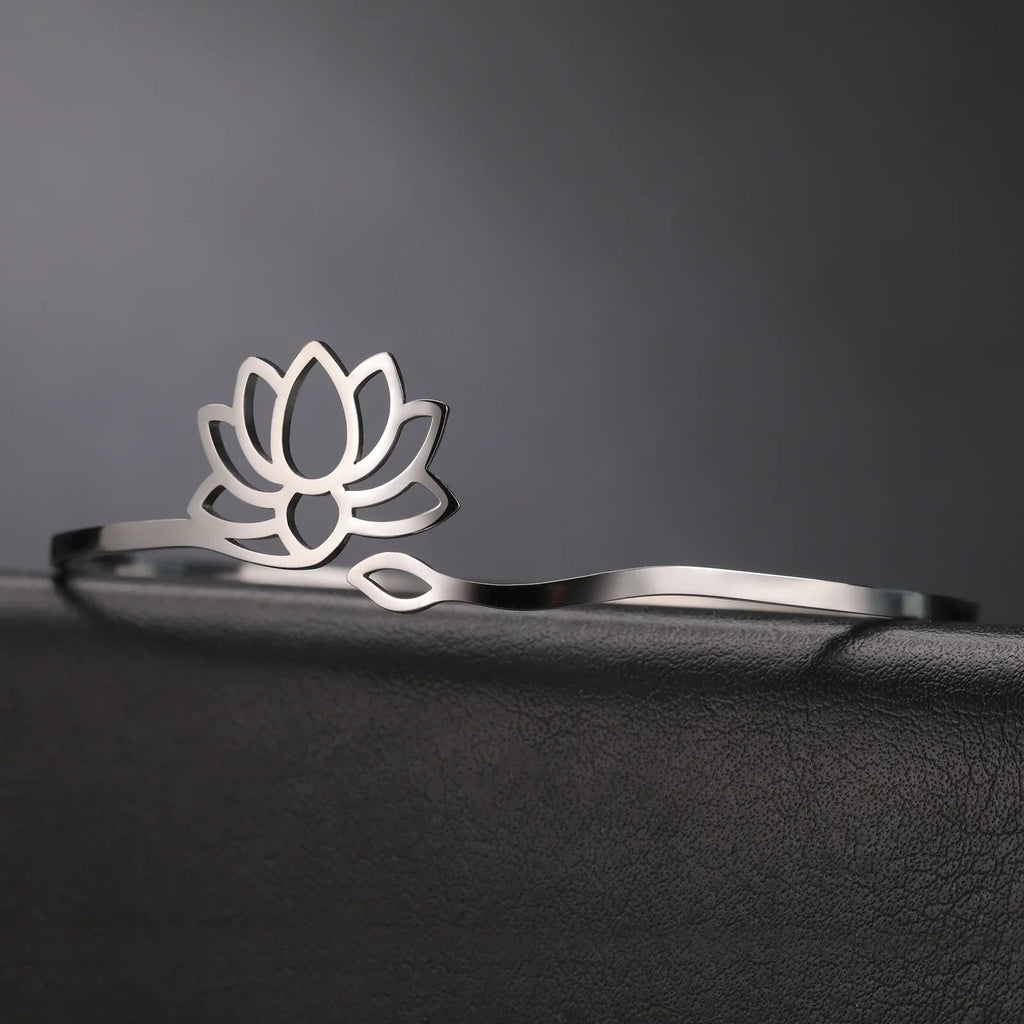 Starres Armband Lotusblume für Damen Silber