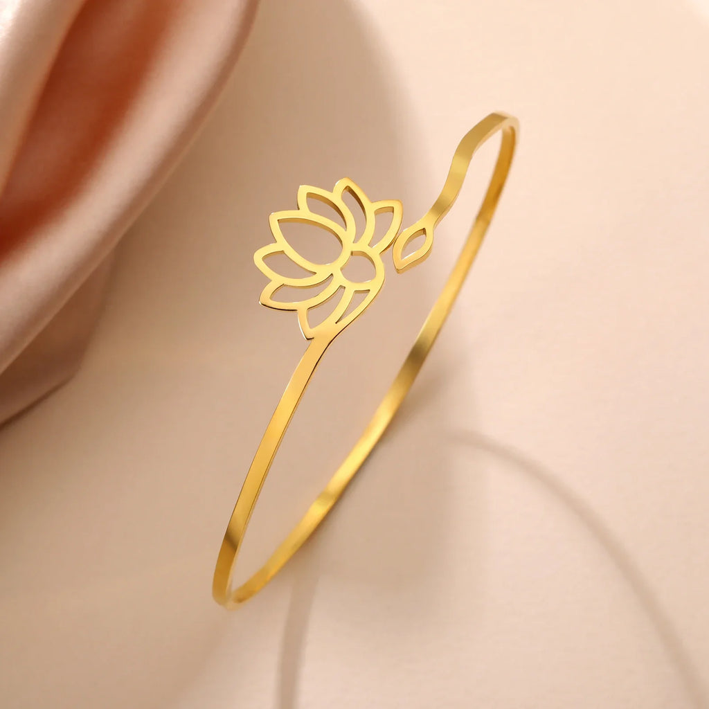 Starres Armband Lotusblume für Damen Gold