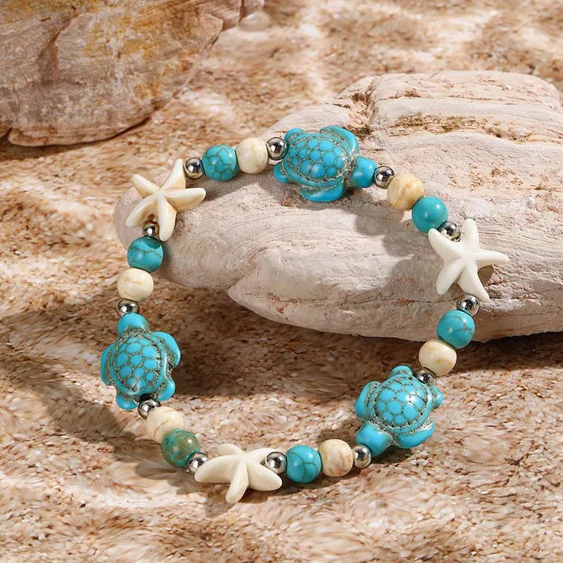 Boho-Stil Armband mit Schildkröten und Seestern Muscheln