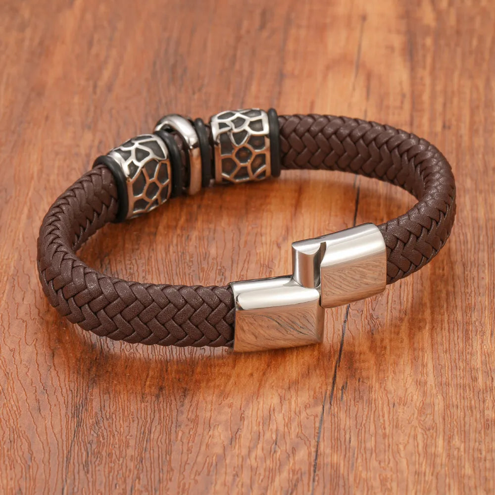 Braunes Leder Totenkopf Armband