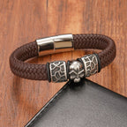 Braunes Leder Totenkopf Armband