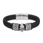 Schwarzes Leder Totenkopf Armband