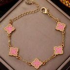 Armband mit vierblättrigem Kleeblatt in rosa Perlmuttoptik