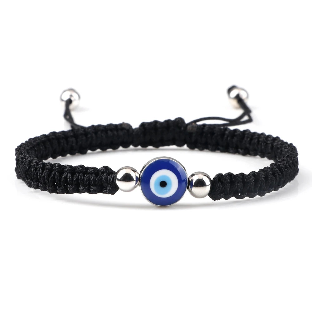 Geflochtenes Armband gegen den bösen Blick Blau Schwarz und Silber