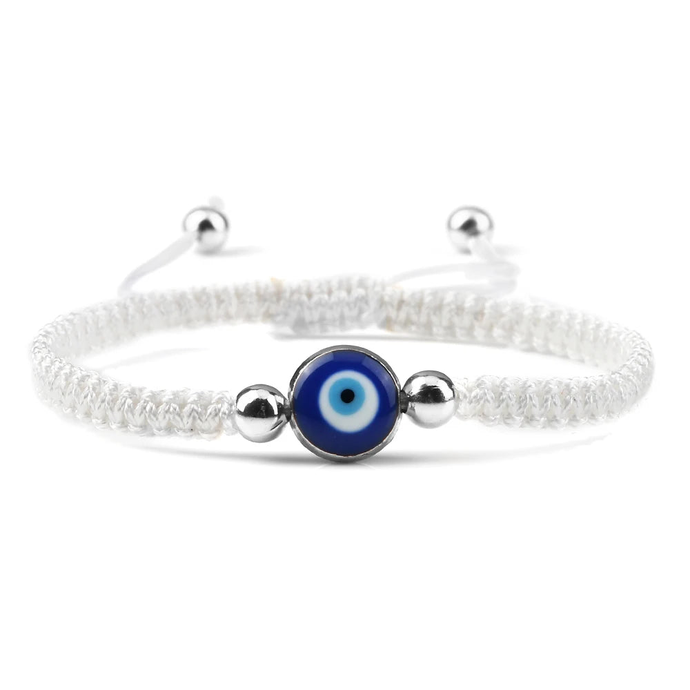 Geflochtenes Armband gegen den bösen Blick Blau Weiß und Silber