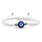 Geflochtenes Armband gegen den bösen Blick Blau Weiß und Silber