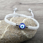 Geflochtenes Armband gegen den bösen Blick Blau Weiß und Silber