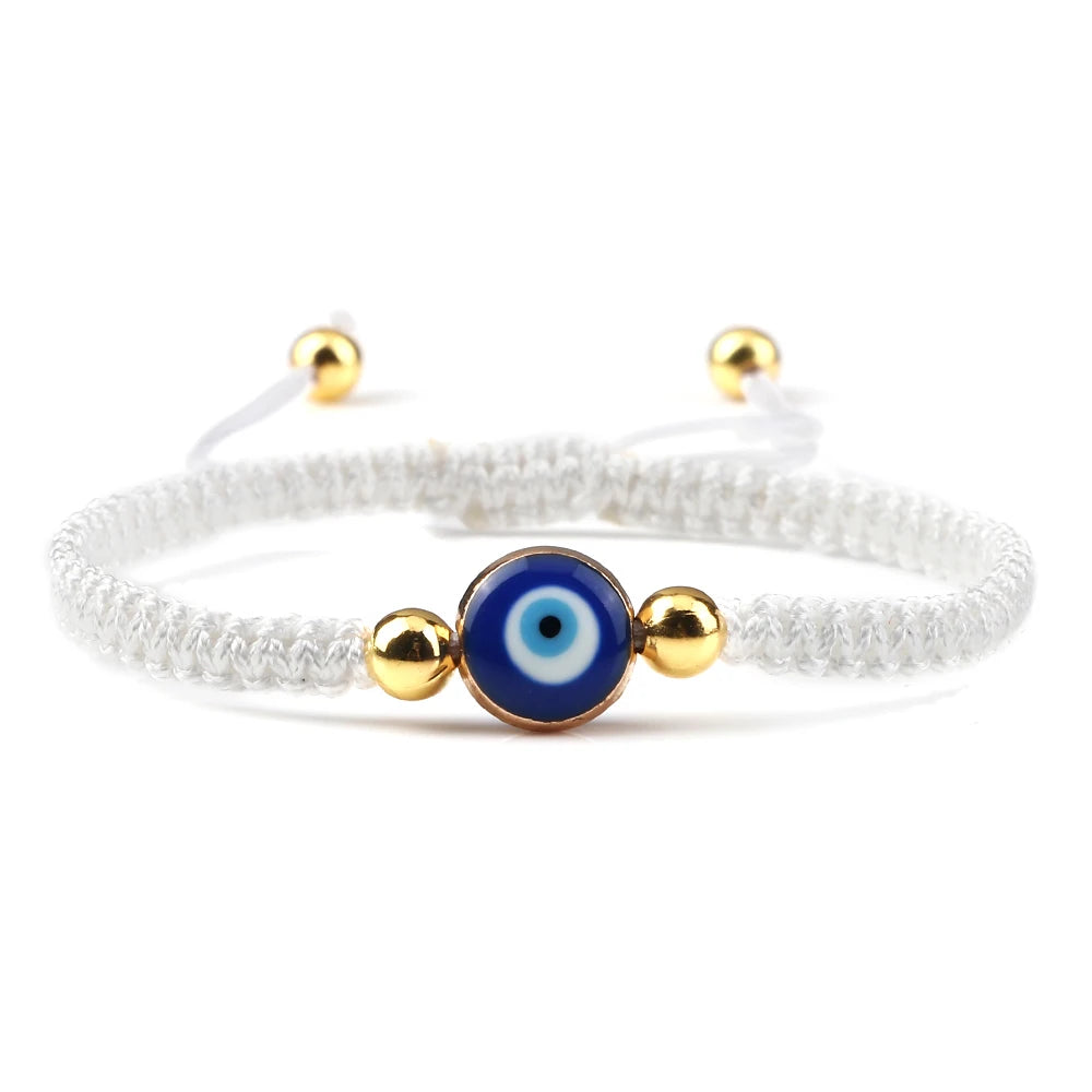 Geflochtenes Armband gegen den bösen Blick Blau Weiß und Gold