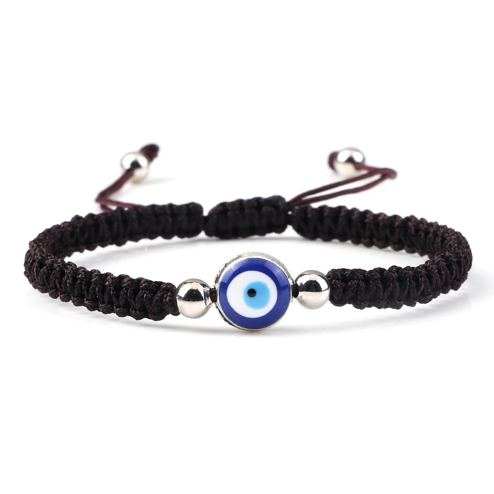 Geflochtenes Armband gegen den bösen Blick Blau Braun und Silber