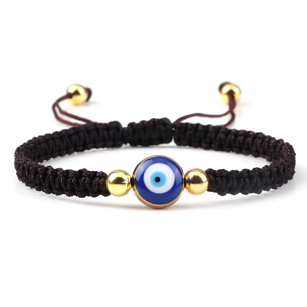 Geflochtenes Armband gegen den bösen Blick Blau Braun und Gold