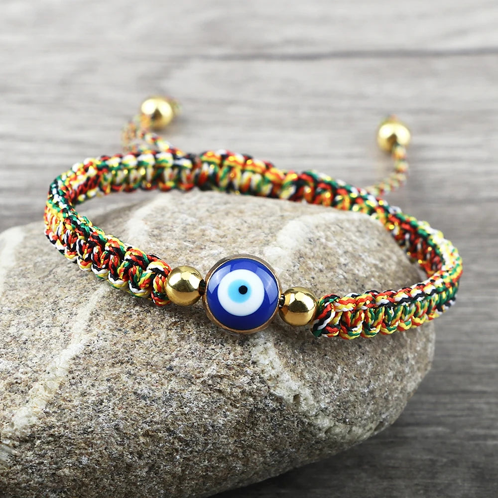 Geflochtenes Armband gegen den bösen Blick Blau Mehrfarbig und Gold