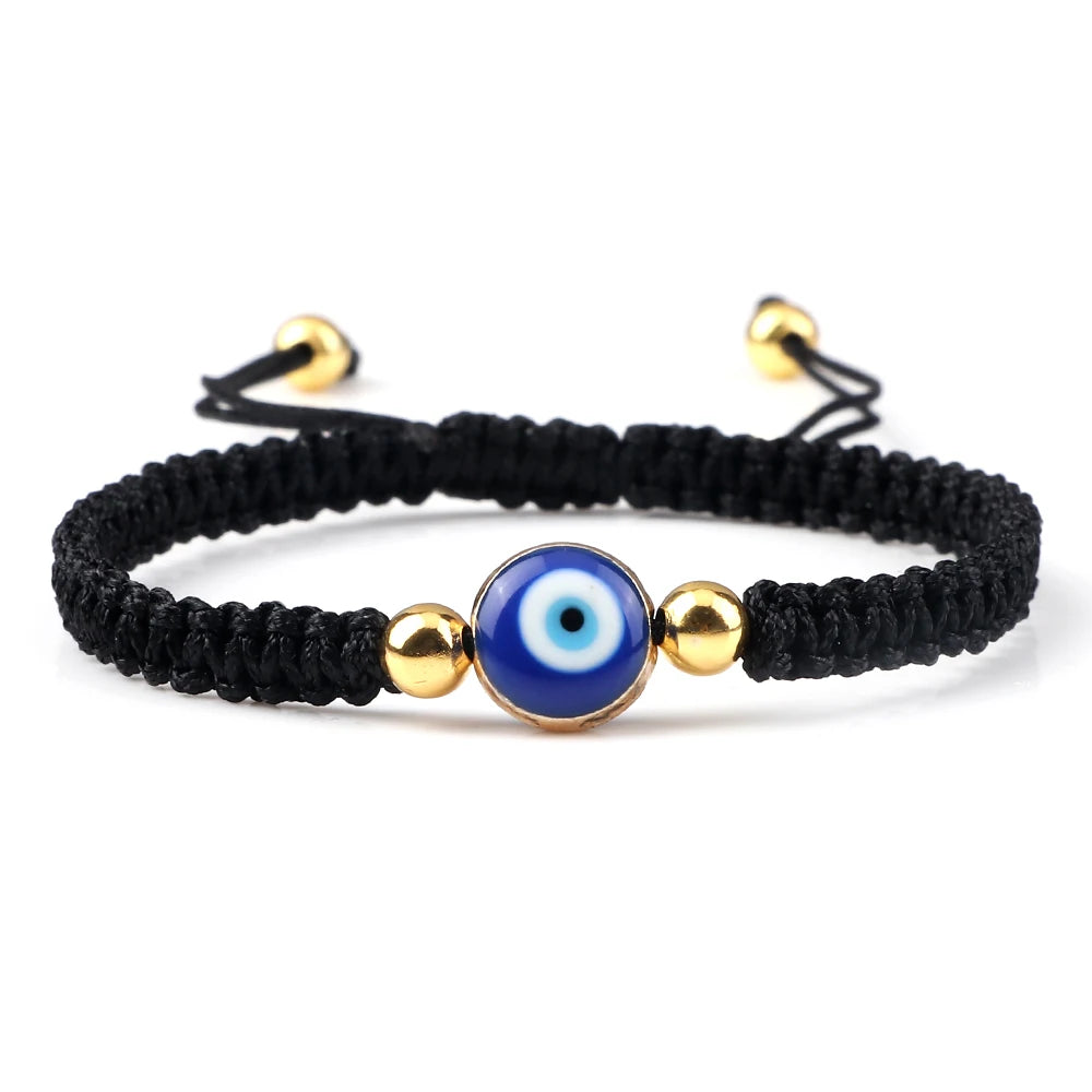 Geflochtenes Armband gegen den bösen Blick Blau Schwarz und Gold