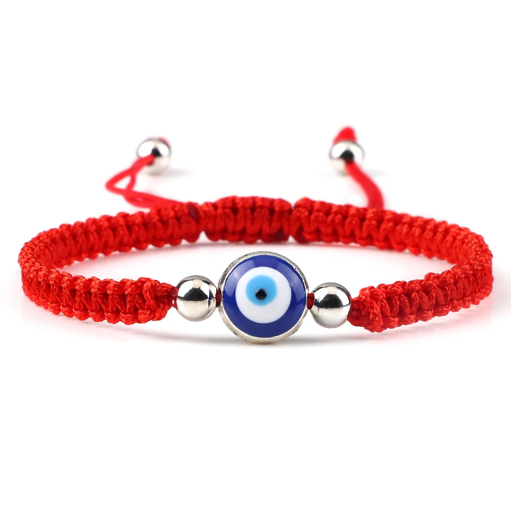 Geflochtenes Armband gegen den bösen Blick Blau Rot und Silber