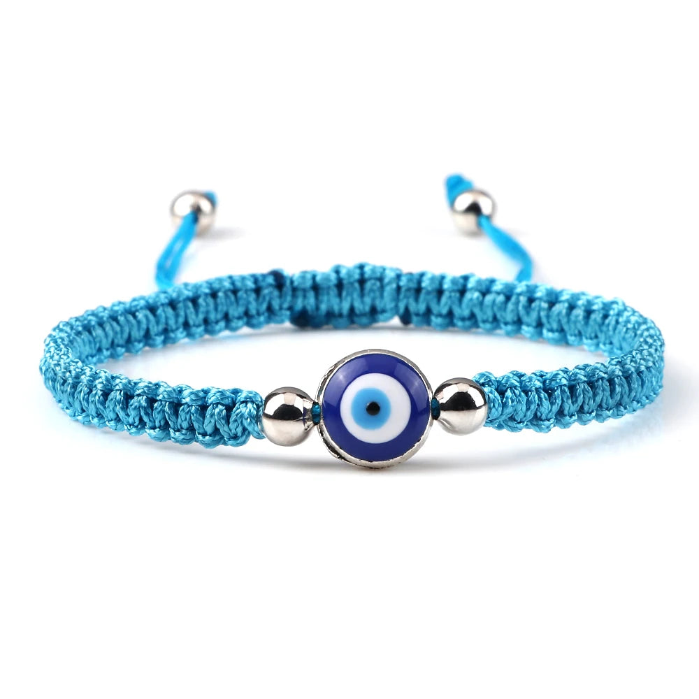 Geflochtenes Armband gegen den bösen Blick Blau Türkis und Silber