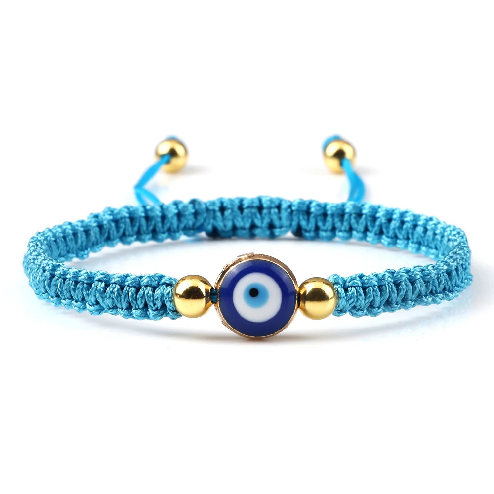 Geflochtenes Armband gegen den bösen Blick Blau Türkis und Gold