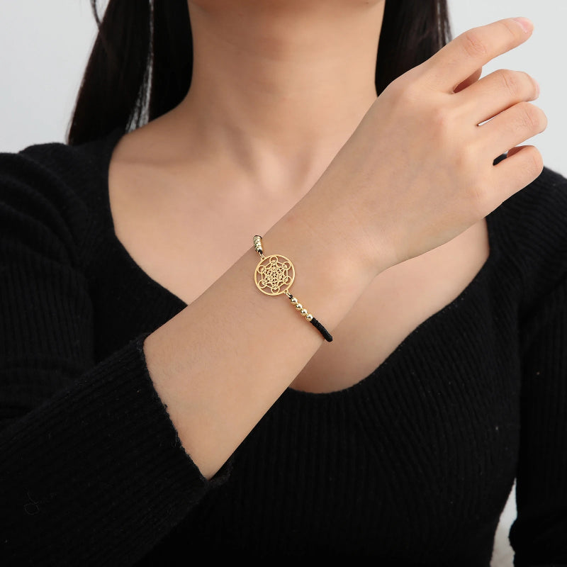 Buntes Damenarmband Metatrons Würfel schwarz