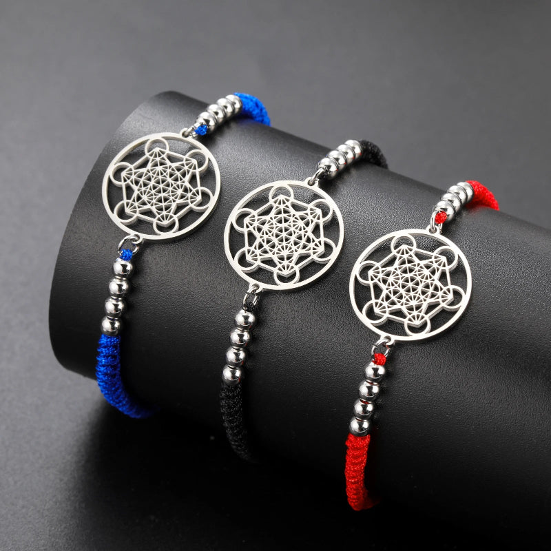 Buntes Damenarmband Metatrons Würfel rot