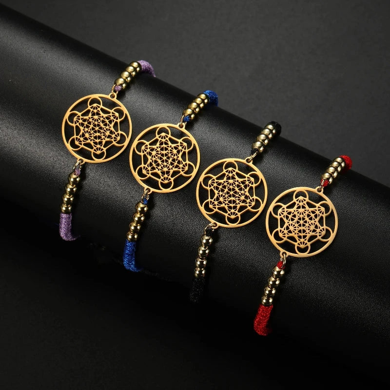 Buntes Damenarmband Metatrons Würfel rot