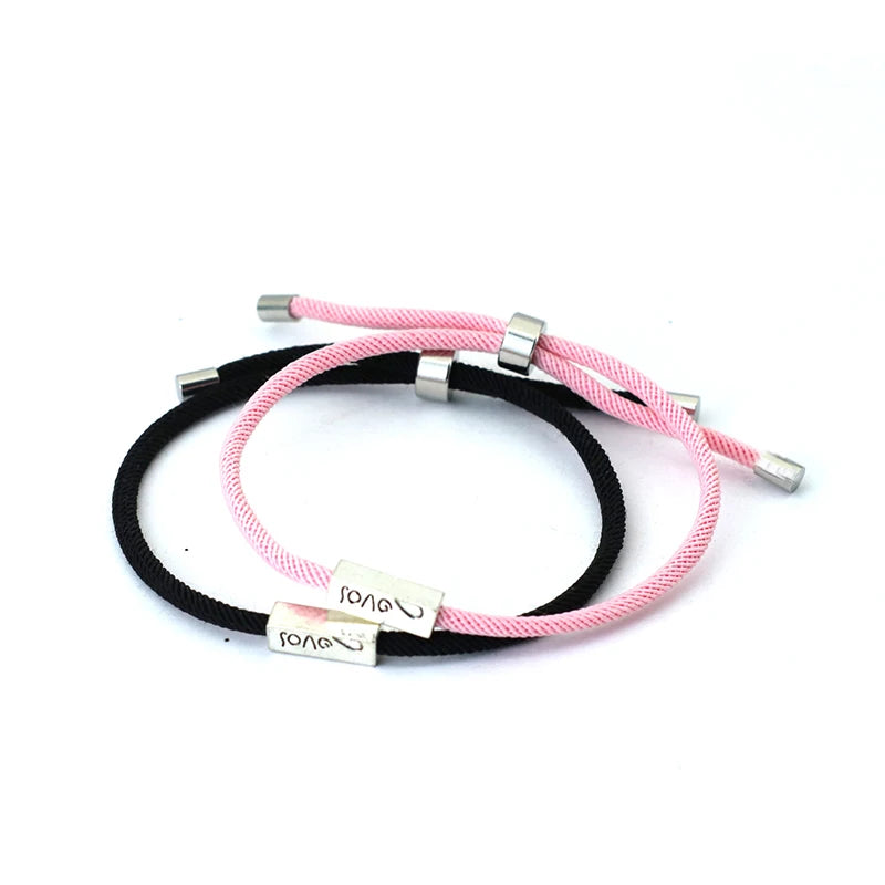 Geflochtene Gourmet-Armbänder für Paare "Love" rosa und schwarz