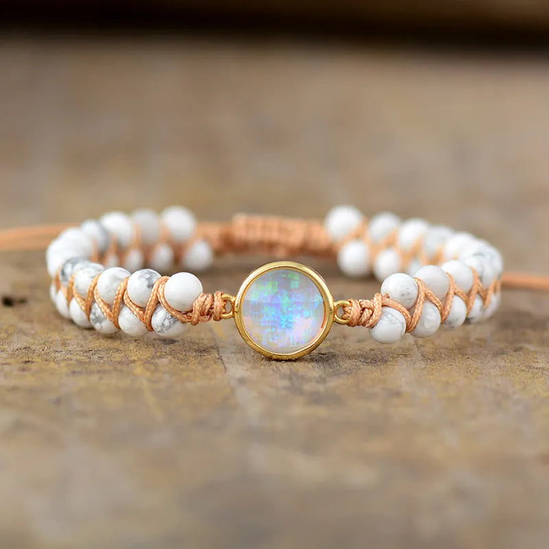 Geflochtenes Armband aus natürlichen Steinen für Damen Howlit