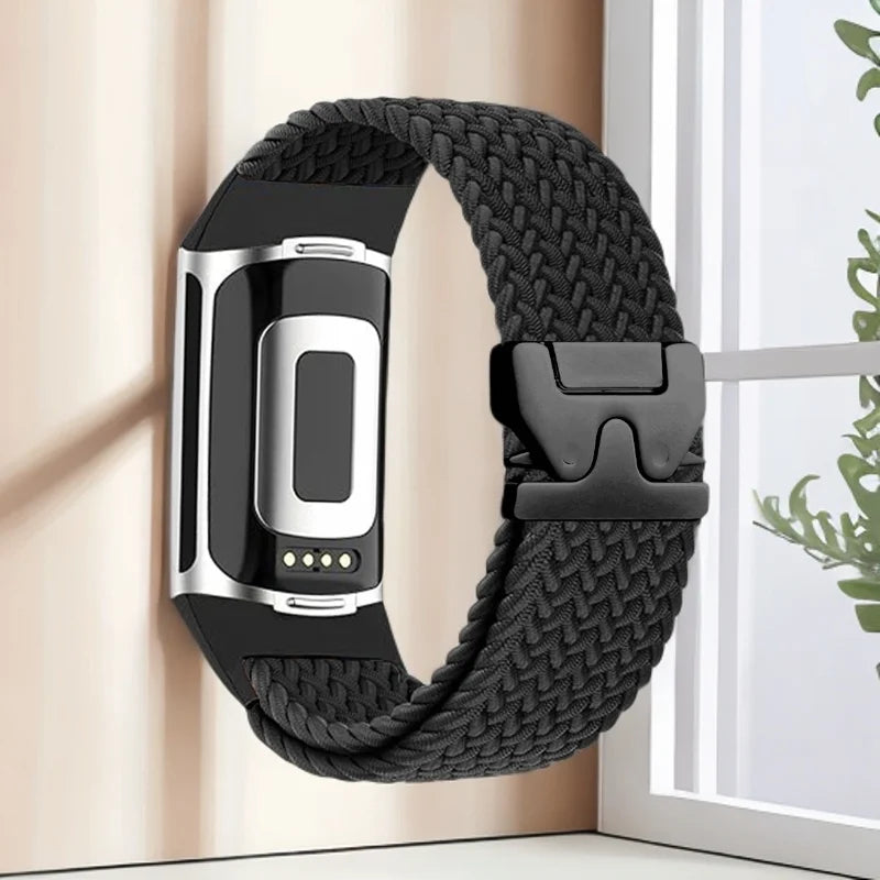 Geflochtenes Armband für Fitbit Charge 5, Charge 6 Uhr schwarz