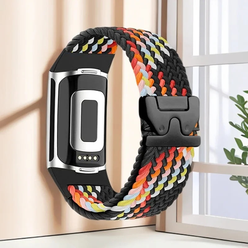 Geflochtenes Armband für Fitbit Charge 5, Charge 6 Uhr schwarz mehrfarbig