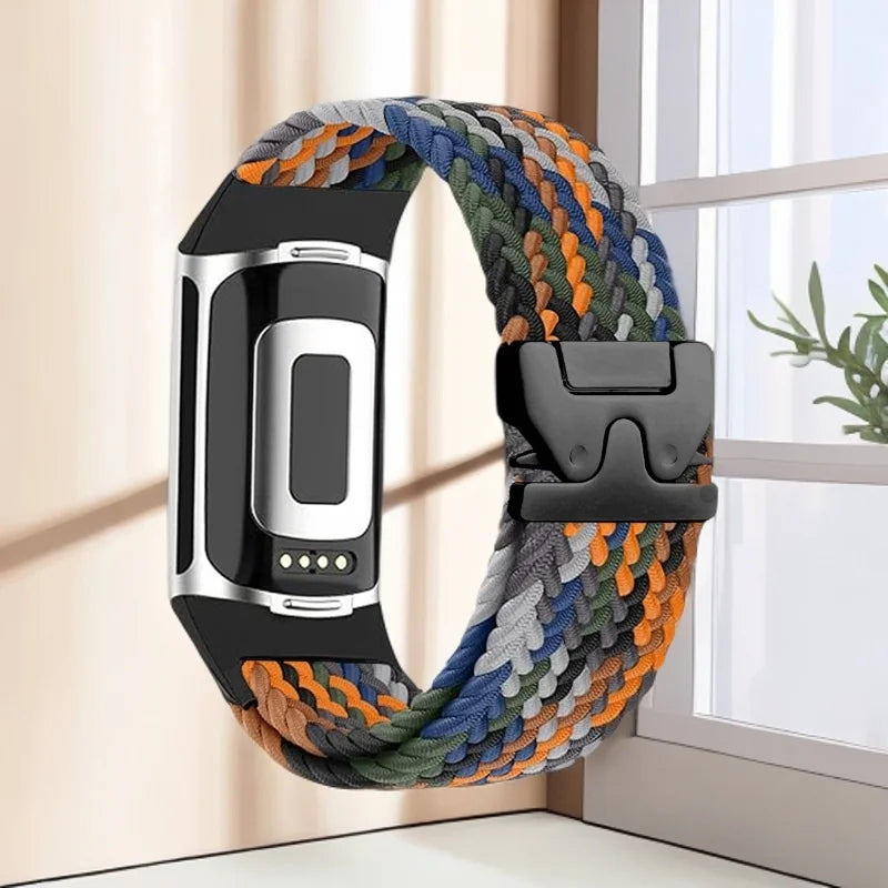 Geflochtenes Armband für Fitbit Charge 5, Charge 6 Uhr orange blau grün