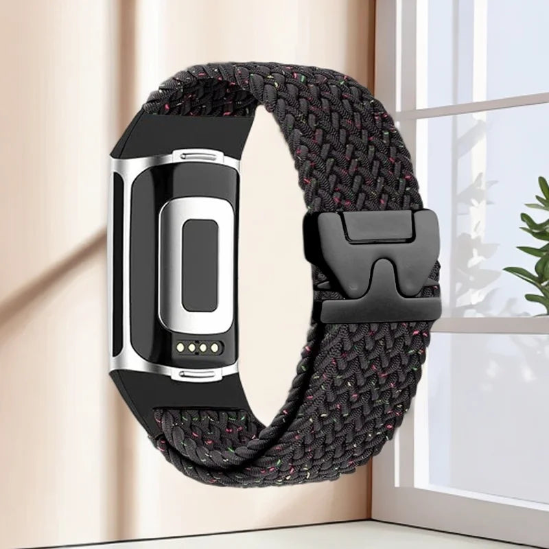 Geflochtenes Armband für Fitbit Charge 5, Charge 6 Uhr schwarz multi