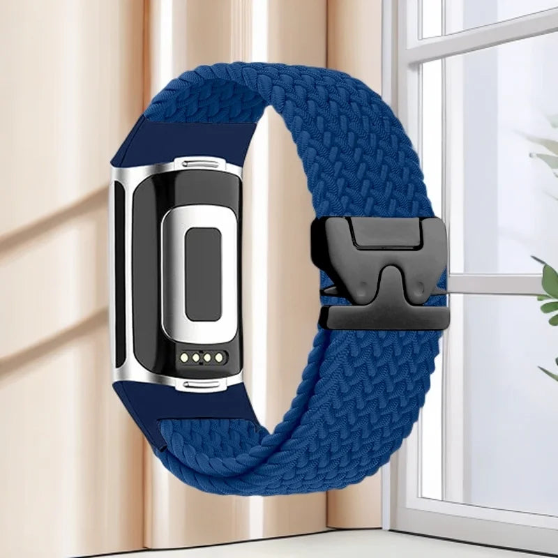 Geflochtenes Armband für Fitbit Charge 5, Charge 6 Uhr blau