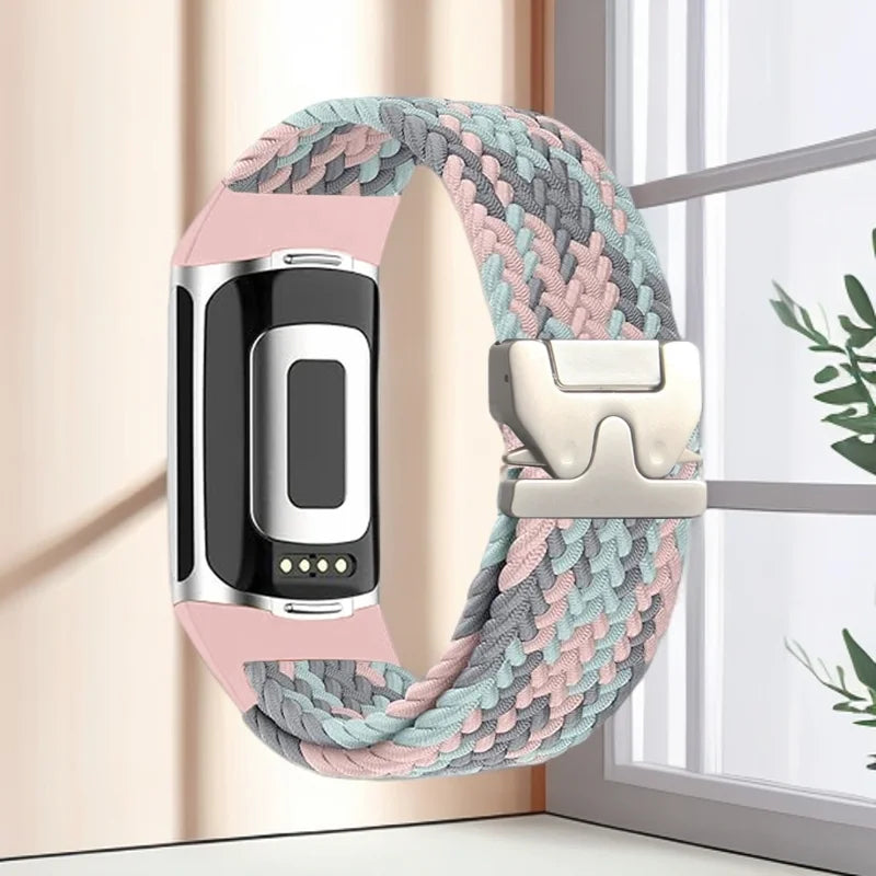 Geflochtenes Armband für Fitbit Charge 5, Charge 6 Uhr rosa grau