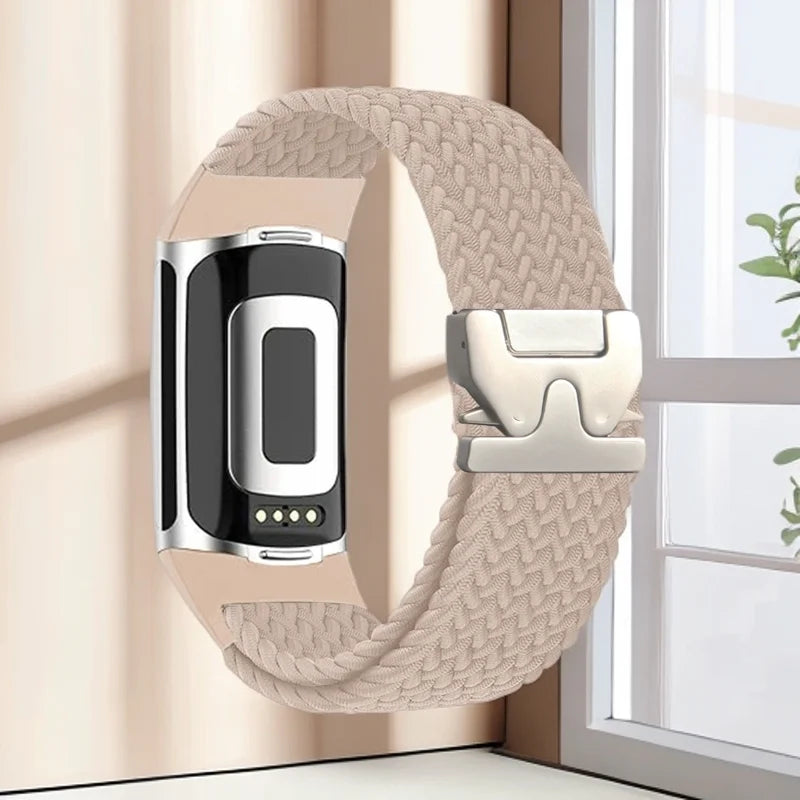 Geflochtenes Armband für Fitbit Charge 5, Charge 6 Uhr beige