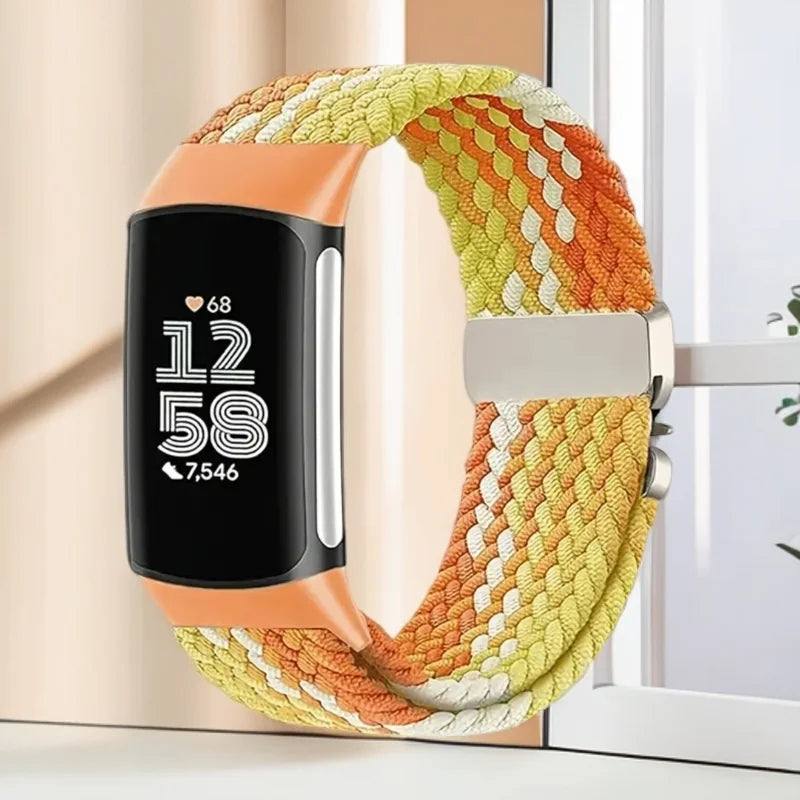 Geflochtenes Armband für Fitbit Charge 5, Charge 6 Uhr orange gelb
