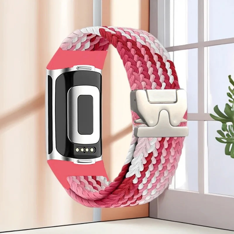 Geflochtenes Armband für Fitbit Charge 5, Charge 6 Uhr rot rosa