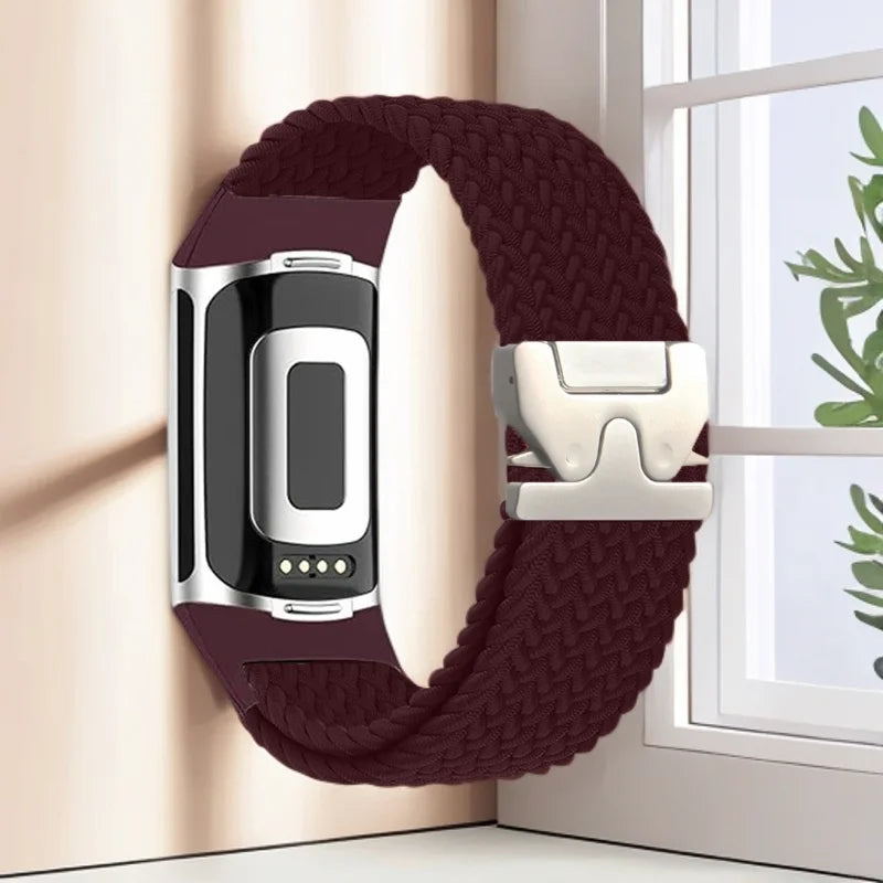 Geflochtenes Armband für Fitbit Charge 5, Charge 6 Uhr bordeaux