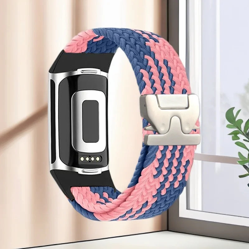 Geflochtenes Armband für Fitbit Charge 5, Charge 6 Uhr rosa blau