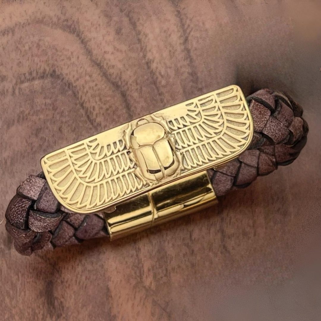 Geflochtenes ägyptisches Skarabäus-Armband für Herren 
