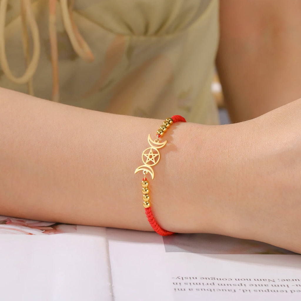 Geflochtener Armband Dreifacher Mond Hexerei Wicca Gliederkette rot
