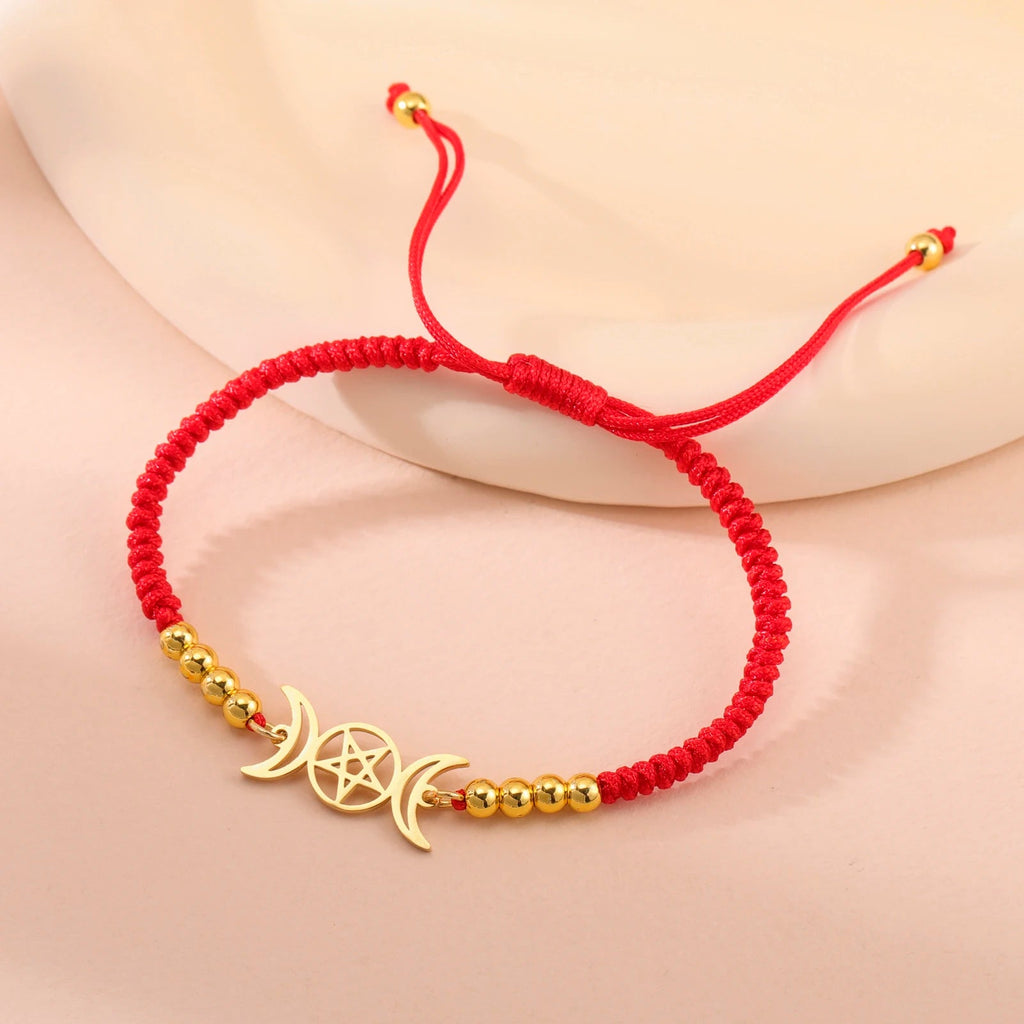 Geflochtener Armband Dreifacher Mond Hexerei Wicca Gliederkette rot