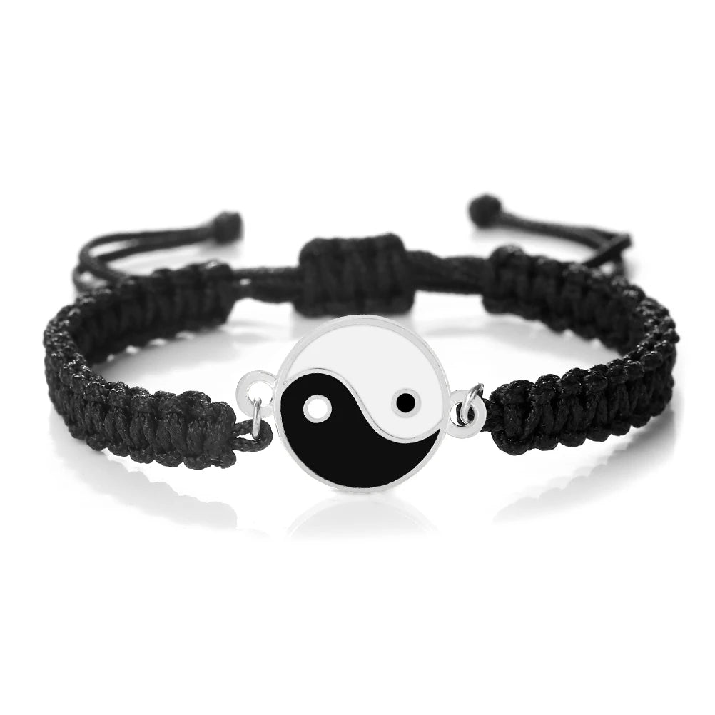Geflochtenes Yin Yang Armband schwarz und silber