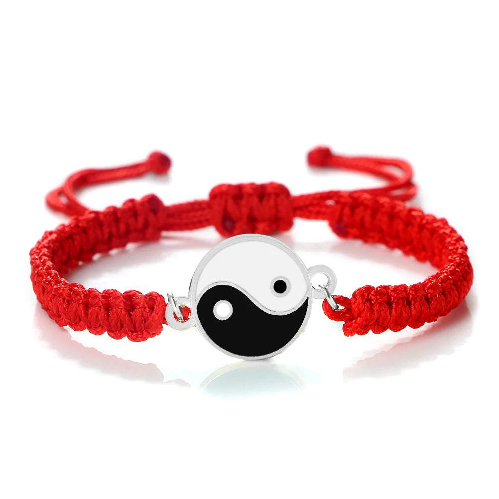 Geflochtenes Yin Yang Armband rot und silber