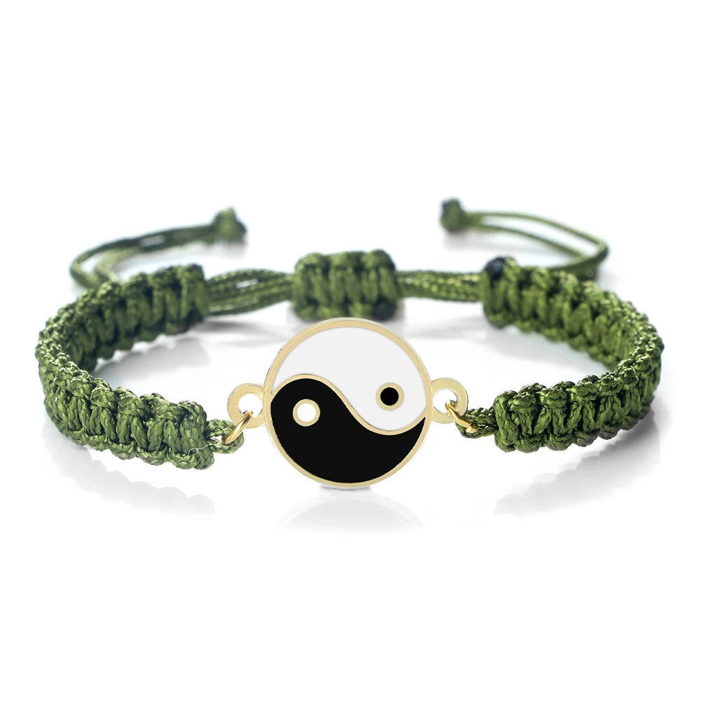 Geflochtenes Yin Yang Armband grün und gold