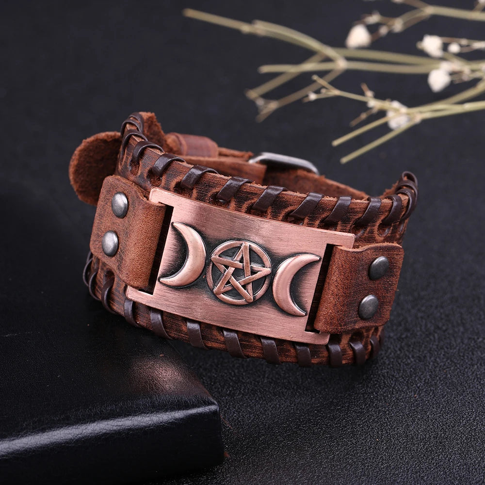 Dreifachmond Armband aus Leder Hexerei Wicca 11
