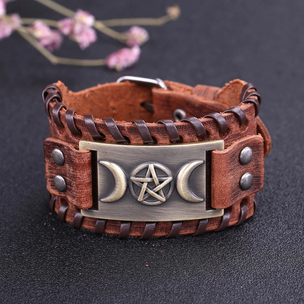 Dreifachmond Armband aus Leder Hexerei Wicca 10