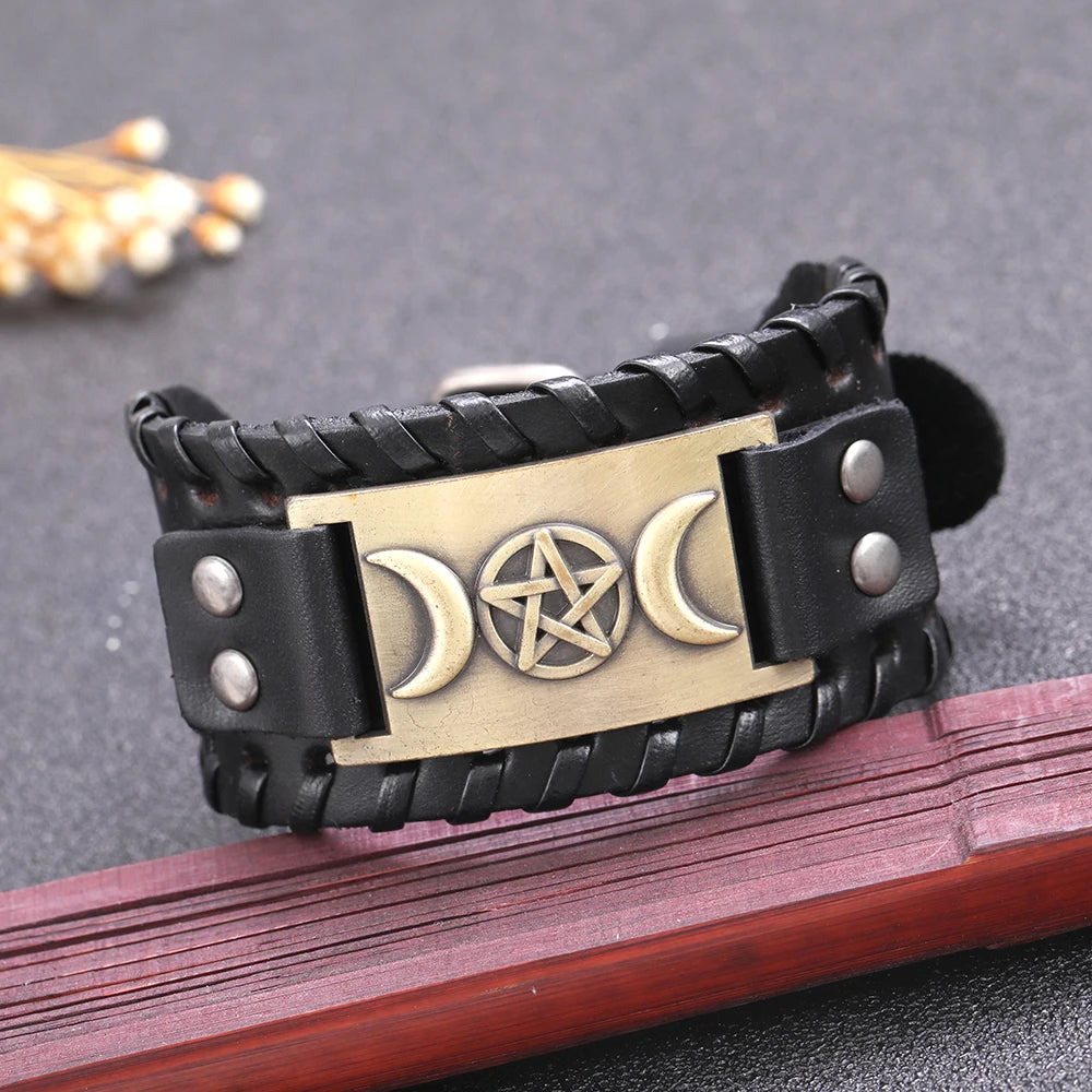 Dreifachmond Armband aus Leder Hexerei Wicca 7